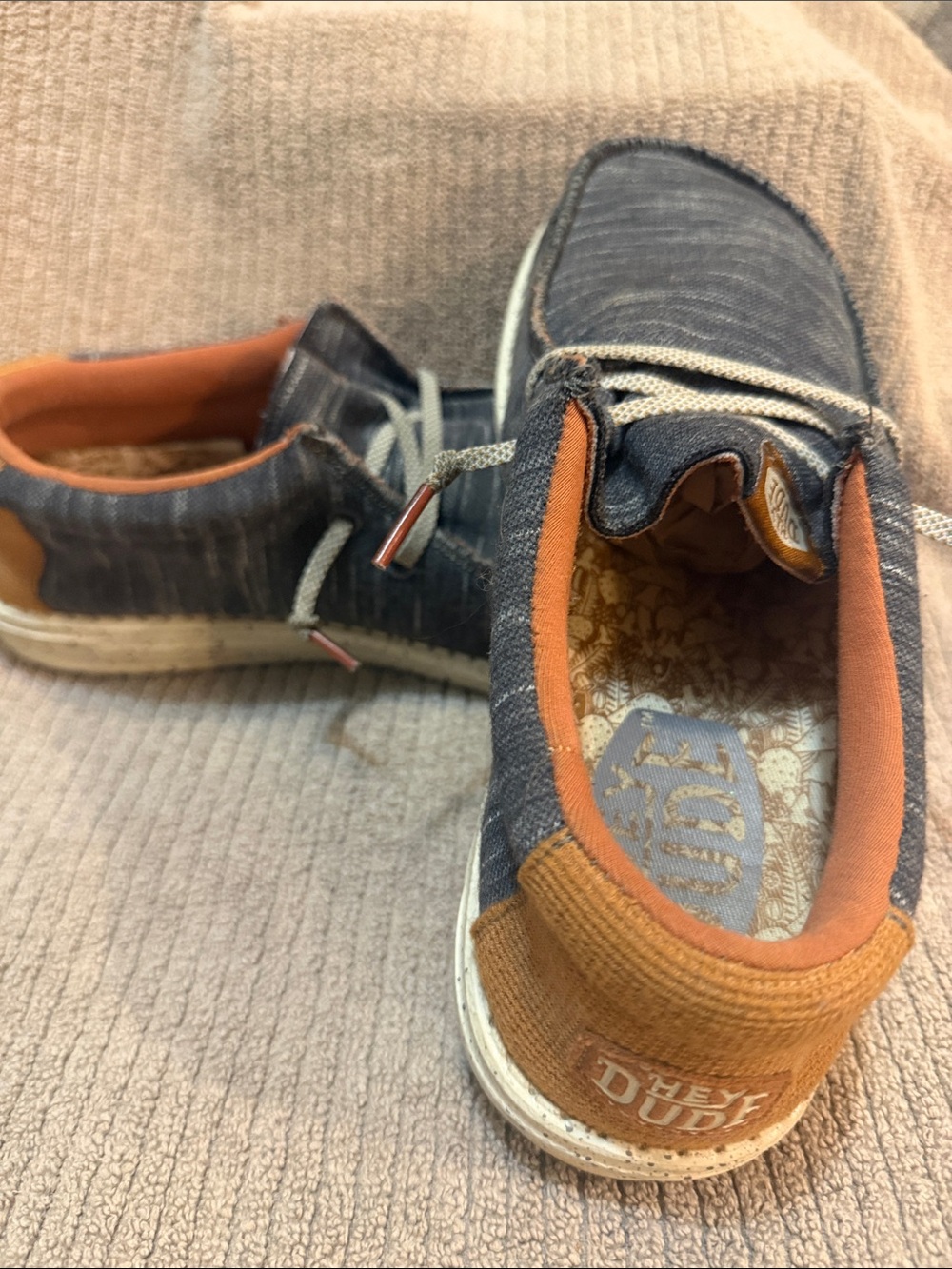 Hey Dude Men’s Boat Shoes in Navy and Orange